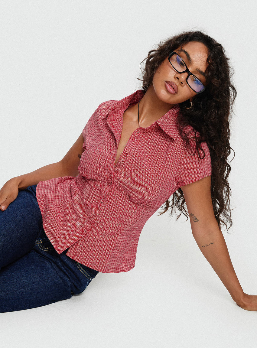 Cottesloe Blouse Top Red Check