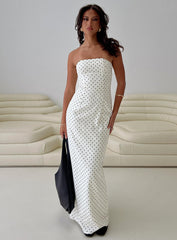 Dovie Linen Blend Strapless Midi Dress Cream Polka