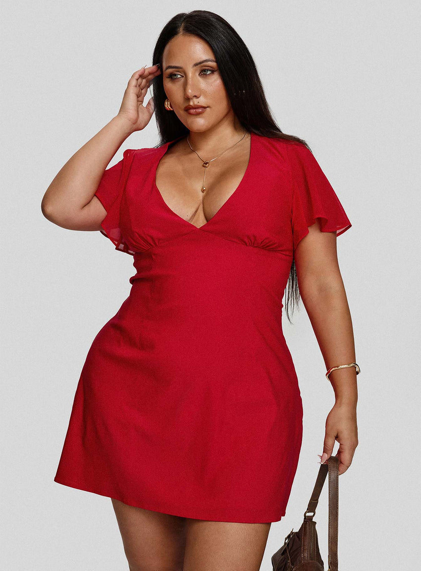 Florie Corset Mini Dress Red Curve