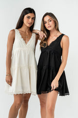 Quinny Lace Trim Mini Dress In Cream