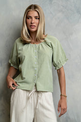 Benny Gingham Blouse In Green - Final Sale