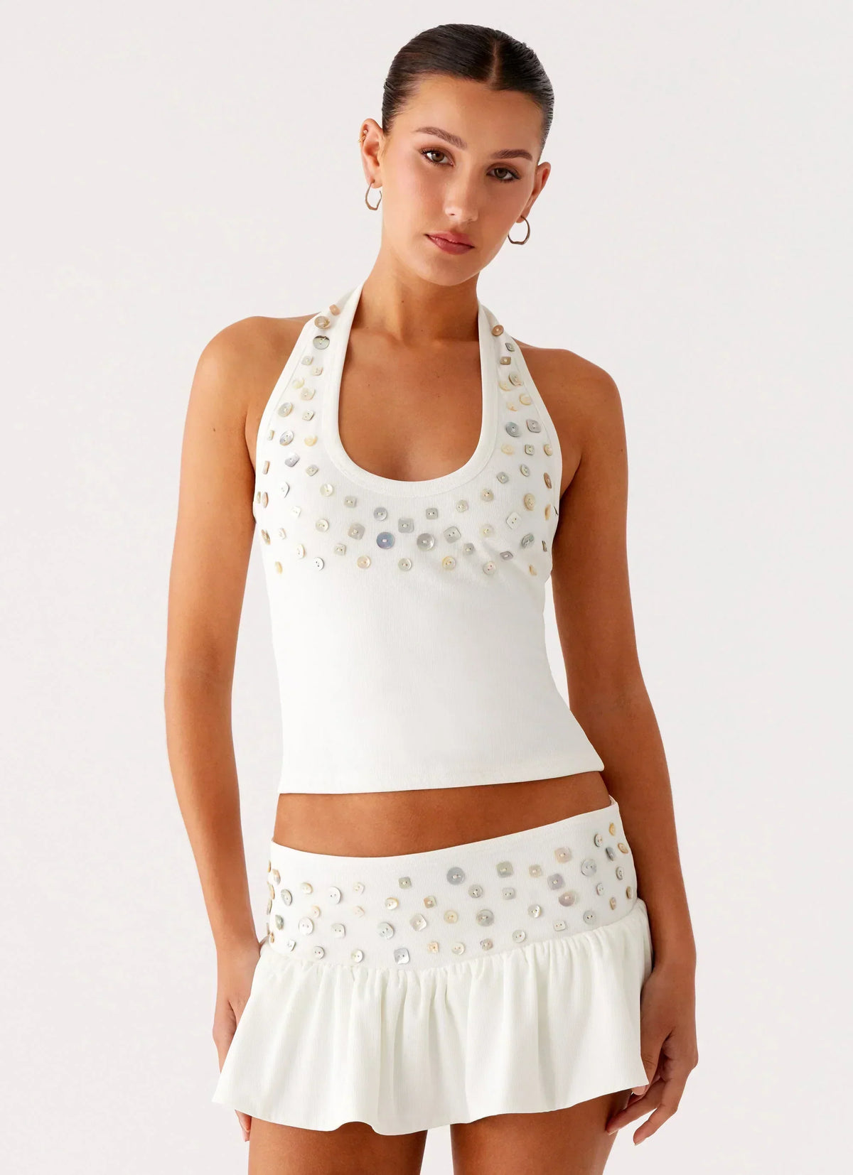 Vegas Nights Halter Neck Top - White
