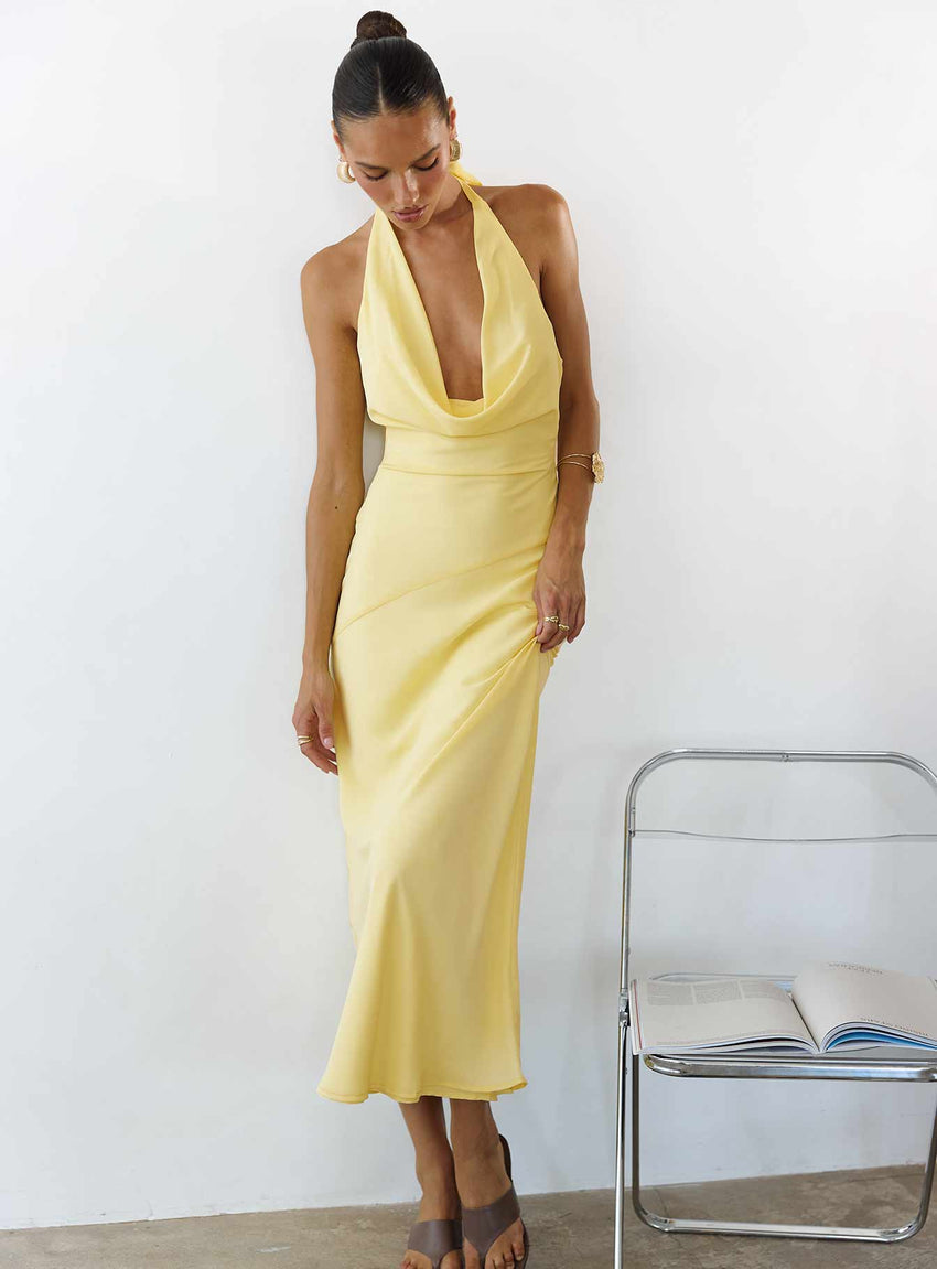 Ocean Boulevard Plunge Maxi Dress Lemon