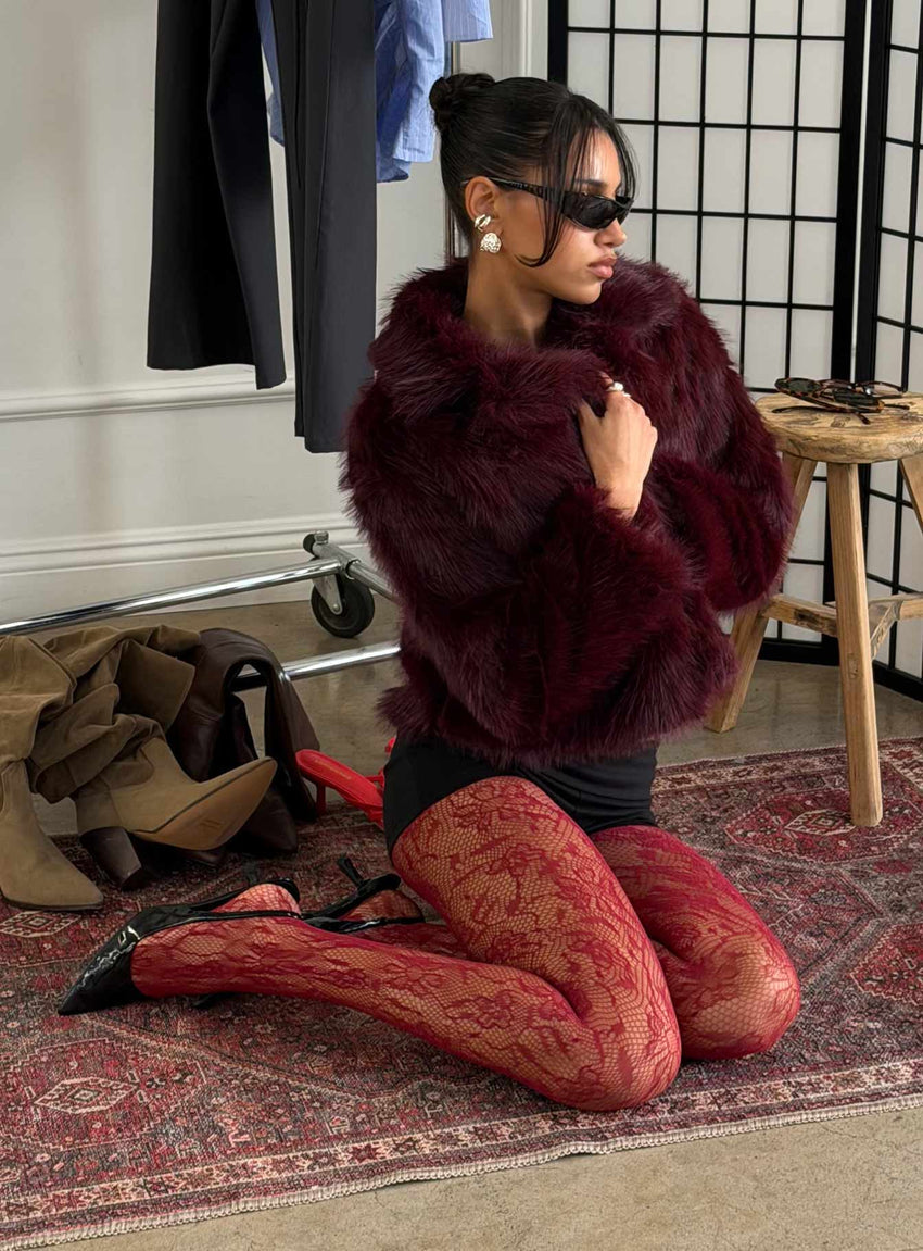 Liannah Faux Fur Jacket Red