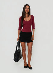 Baseline Rib V Neck 3/4 Sleeve Top Cherry Lacquer