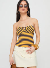 Ravon Ring Detail Strapless Top Yellow Stripe
