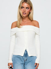 Dusk Dipped Off Shoulder Top White