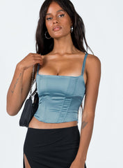 Zora Satin Corset Top Blue