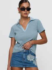Ralphy Collared Top Blue Stripe