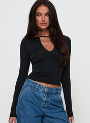 Layna Long Sleeve Plunge Neck Top Black