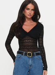 Secret Of Us Off Shoulder Lace Bodysuit Black