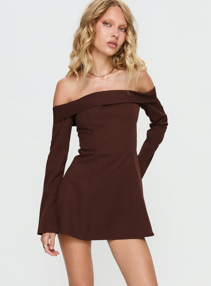 Daija Off Shoulder Long Sleeve Playsuit Brown