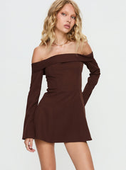 Daija Off Shoulder Long Sleeve Playsuit Brown