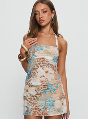 All My Affection Square Halter Mesh Top Leopard Floral