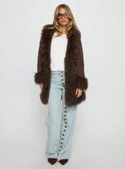 Josefina Faux Fur Detail Jacket Chocolate