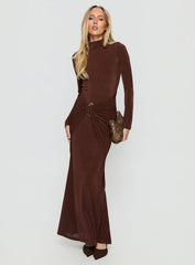 Yaqueline Long Sleeve Ruched Maxi Dress Chocolate