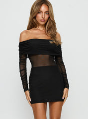 Admit One Long Sleeve Sheer Mini Dress Black