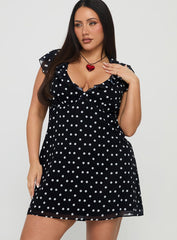I Guess So Mini Dress Black Polka Dot Curve