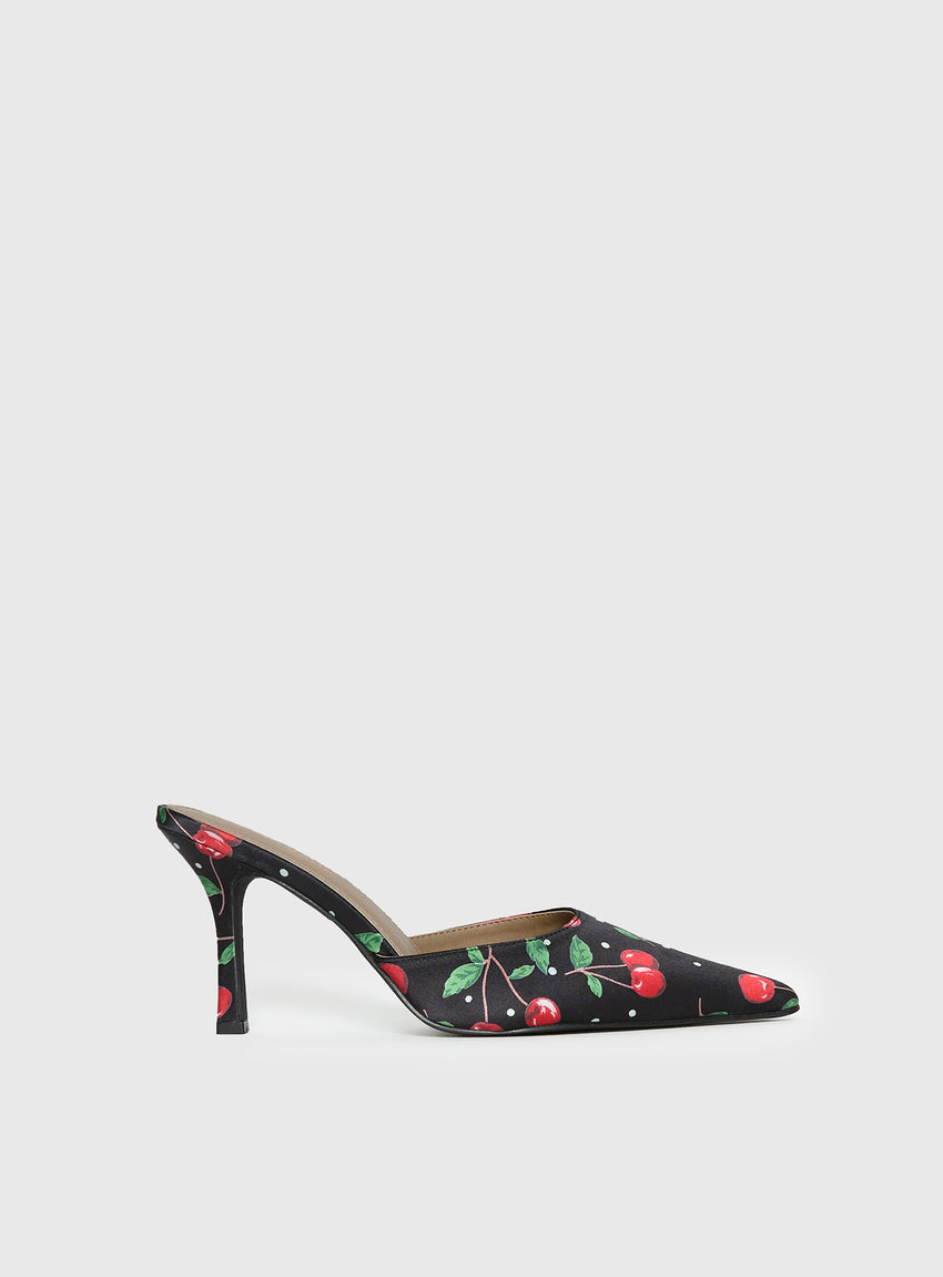 Cherry Season Pointed Toe Heels Black Multi