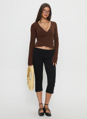 Stefanee Long Sleeve Wrap Top Brown