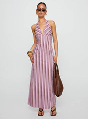 Avrie Halter Maxi Dress Pink / Brown Stripe