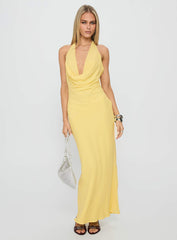 Ocean Boulevard Plunge Maxi Dress Lemon