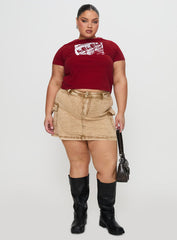 Velveta Low Rise Denim Skirt Camel Curve