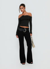 Mansa Off Shoulder Buckle Detail Top Black