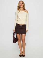 Yellena Buckle Mini Skirt Brown Pinstripe
