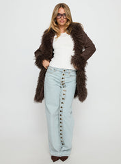 Josefina Faux Fur Detail Jacket Chocolate
