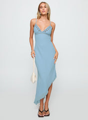 Fleuretta Embroidered Midi Dress Blue / Brown