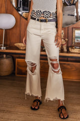 Charlie Distressed Jeans In Ivory - Final Sale