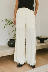 Katniss Embroidered Pants In Cream - Final Sale