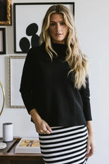 Textured Mock Neck Top In Black - Final Sale