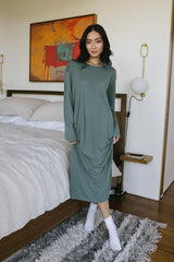 Long Sleeve T-Shirt Dress In Sage - Final Sale