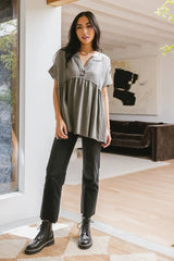 Niki Exposed Seam Top In Sage - Final Sale