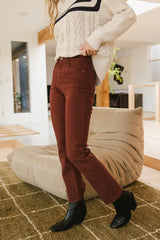 Amara Straight Leg Jeans In Burgundy - Final Sale