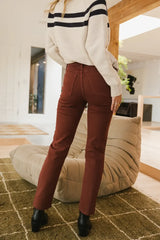 Amara Straight Leg Jeans In Burgundy - Final Sale