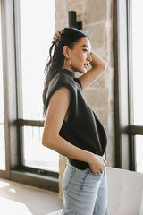 Kippa Shoulder Pad Sweater In Charcoal - Final Sale