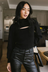 Cut Out Turtleneck Sweater In Black - Final Sale