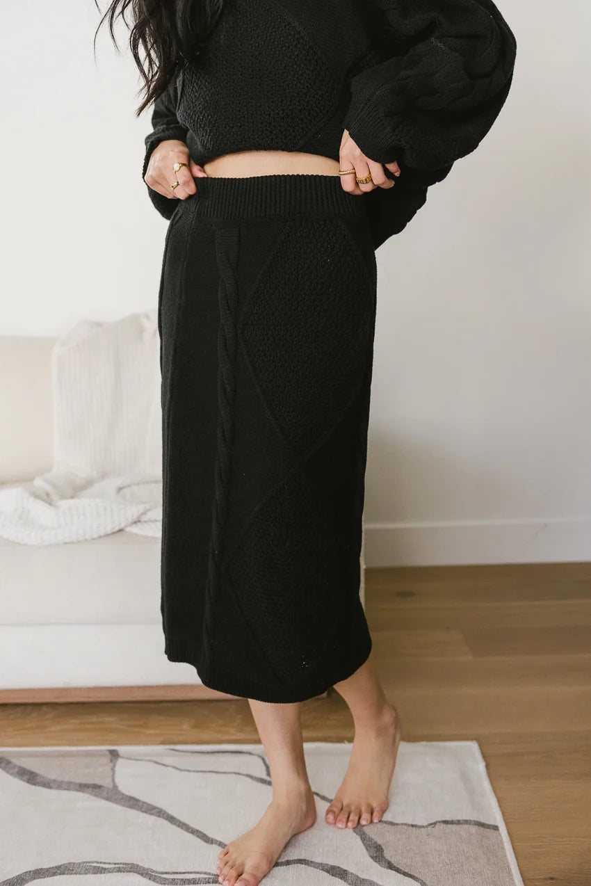 Lilly Cable Knit Skirt In Black - Final Sale
