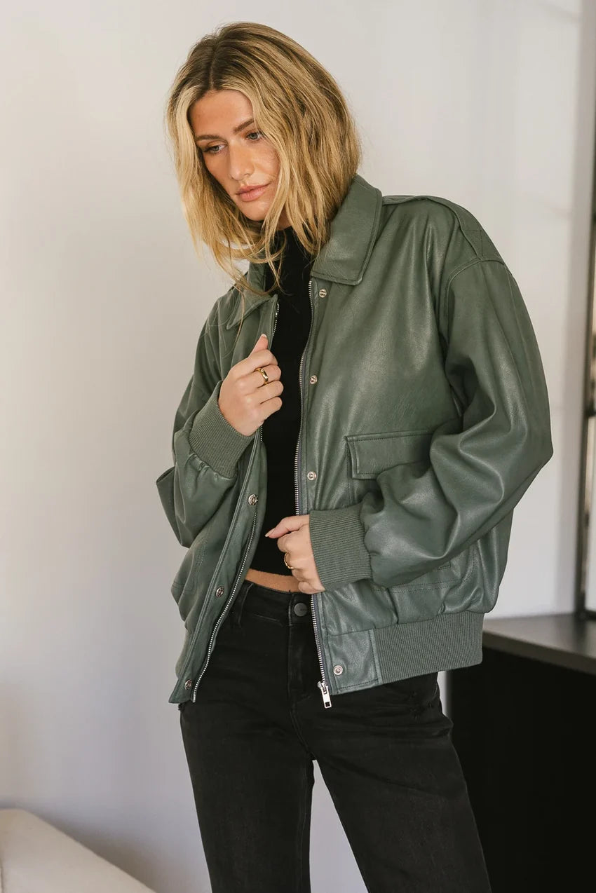 Call Me Back Vegan Jacket In Olive - Final Sale