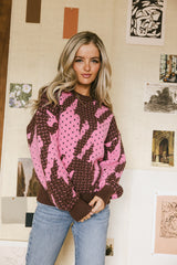 Felicity Abstract Sweater In Pink - Final Sale