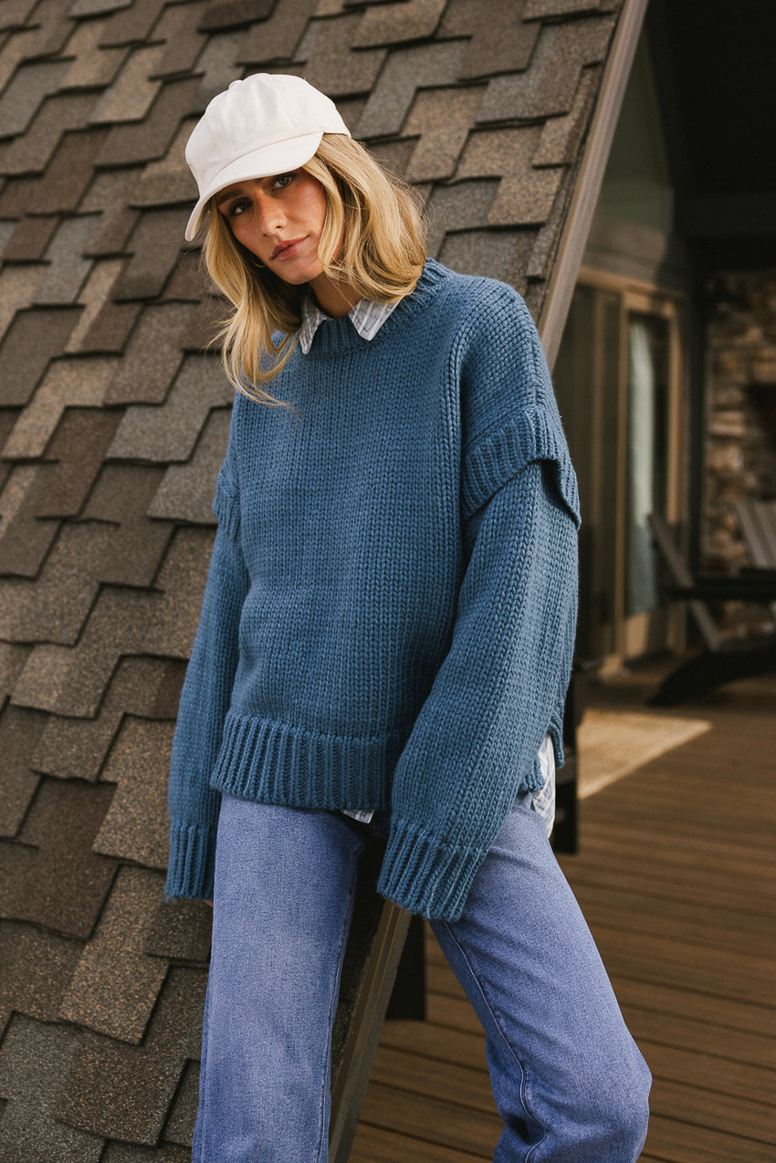 Josie Knit Sweater In Blue - Final Sale
