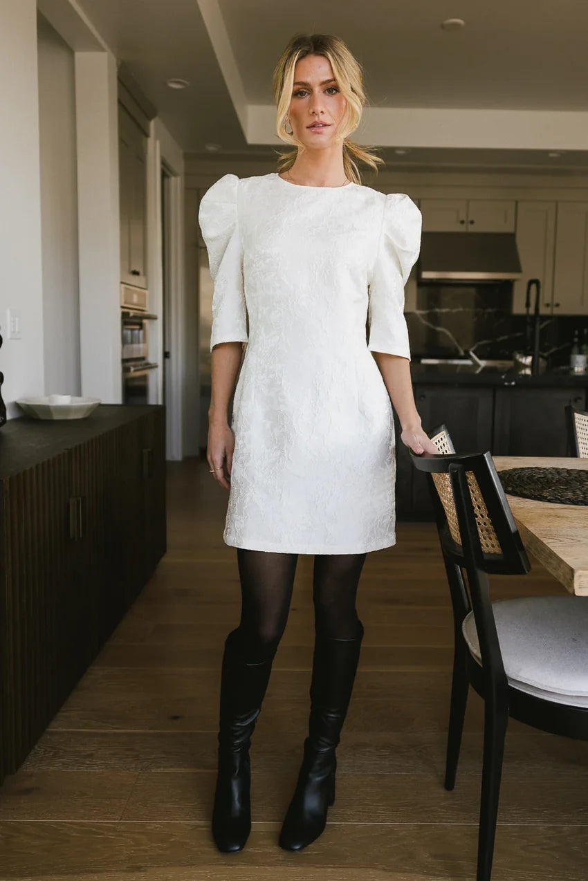 Kaylee Brocade Dress In Cream - Final Sale
