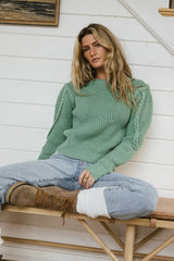 Amy Braided Cable Knit Sweater In Green - Final Sale