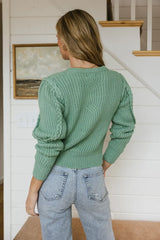 Amy Braided Cable Knit Sweater In Green - Final Sale
