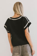 Hazel Embroidered Sweater Top In Black - Final Sale