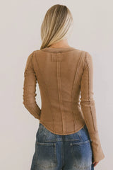 Astrid Ribbed Top In Brown - Final Sale