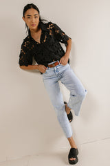 Floral Lace Button Up In Black - Final Sale